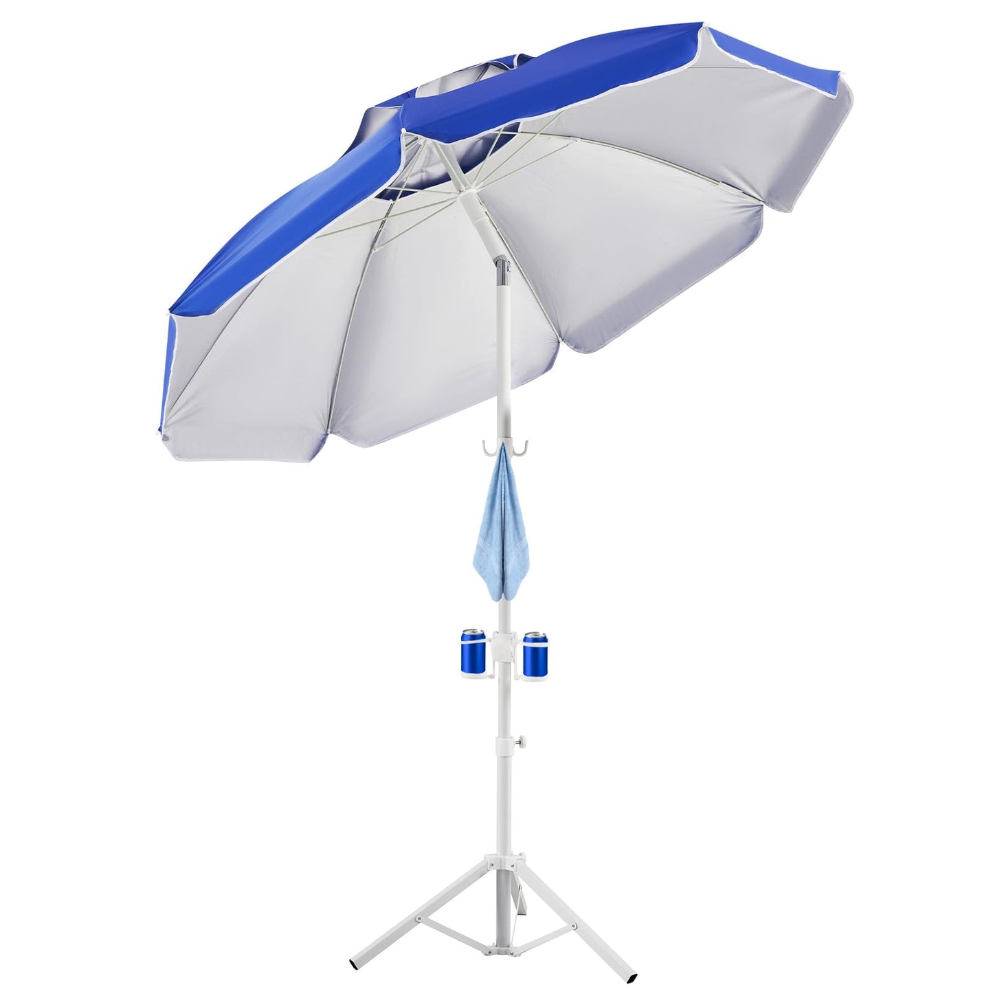 Aoxun Portable Umbrella with Stand, 6.5ft Sun Shade Umbrella with Stand, Lightweight Adjustable Standing with Sand Anchor and Carry Bag, Instant Sun Protection, Easy to Carry, Blue