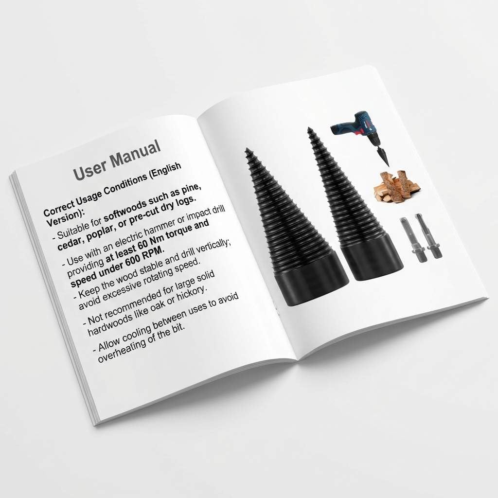 QWORK Wood Splitter Drill Bit Set, 32mm & 45mm Cone Bits – Ideal for Softwood, Firewood & Log Chipping