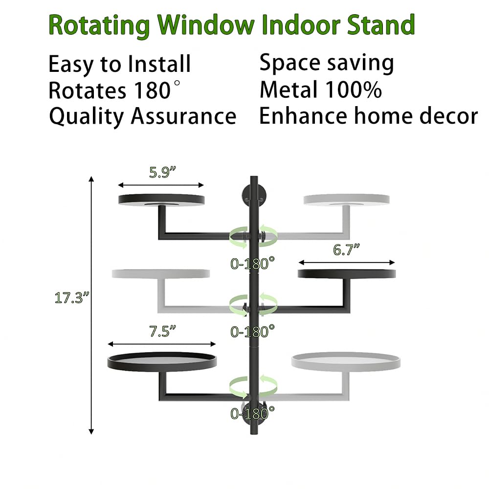 KAAPSAM Rotating Wall Plant Shelves Plant Shelf for Window 3-Tier Metal Wall Plant Holder for Multiple Plants with Hanging Indoor Home Decor
