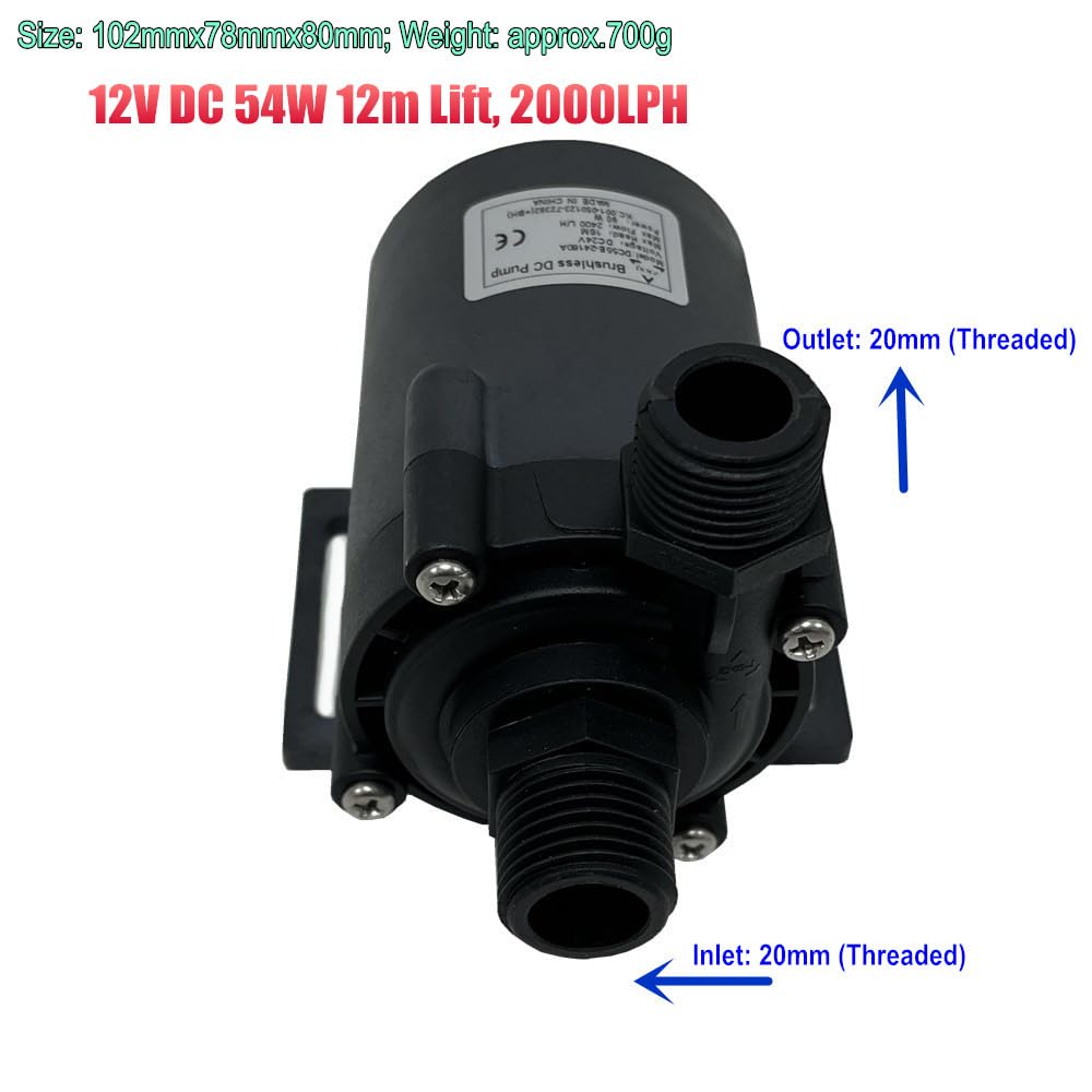 SHYSKY DC55E-12120S 12VDC Small Power efficient Brushless Water Pump 54W 12m 39ft 528GPH Flow Low Noise For Water Circulation Pressurization Cooling sys