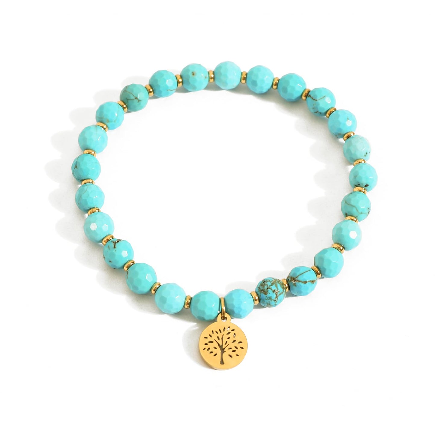 TaYolnFaSo Natural Turquoise Stretch Bracelet Stainless Steel Handmade Tree of Life Charm Turquoise Beaded Jewelry Gift for Women Men