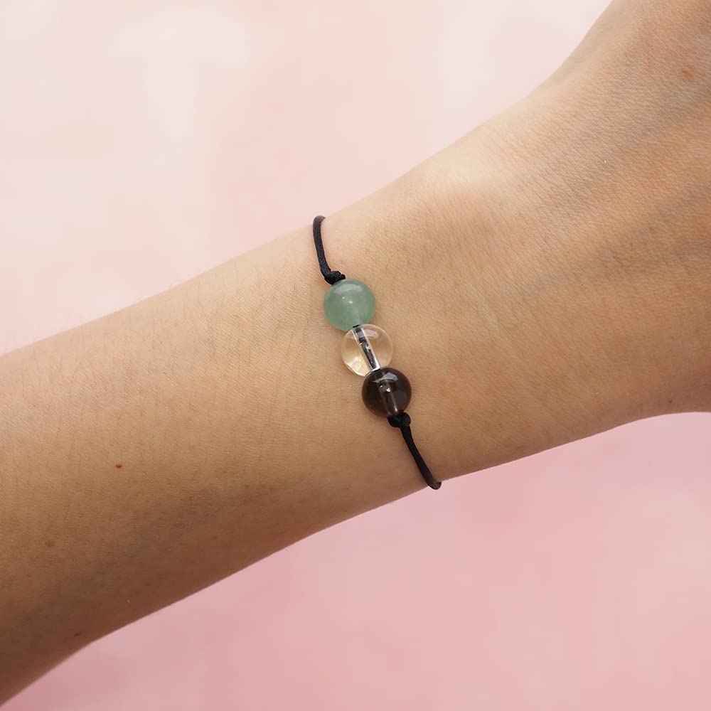 BOHO GARDEN Healing Crystal Bracelet for Productivity - 3 Real Natural Gem Stones - Adjustable, Beaded Bracelets for Men, Women, Teens - 8mm Bead