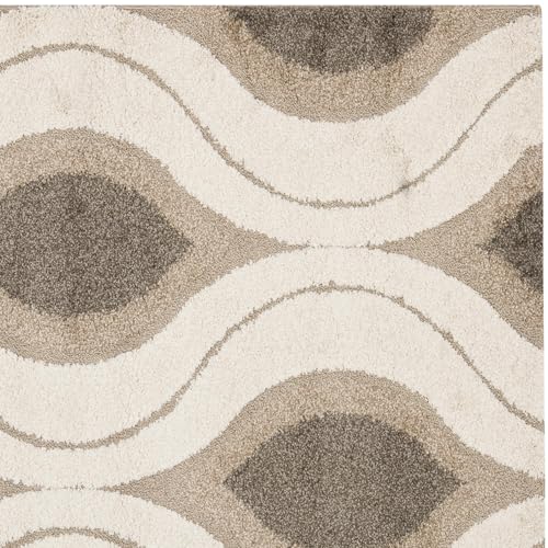 SAFAVIEH Florida Shag Collection Accent Rug - 3'3" x 5'3", Cream & Smoke, Modern Design, Non-Shedding & Easy Care, 1.2-inch Thick Ideal for High Traffic Areas in Foyer, Entryway, Bedroom (SG461-1179)