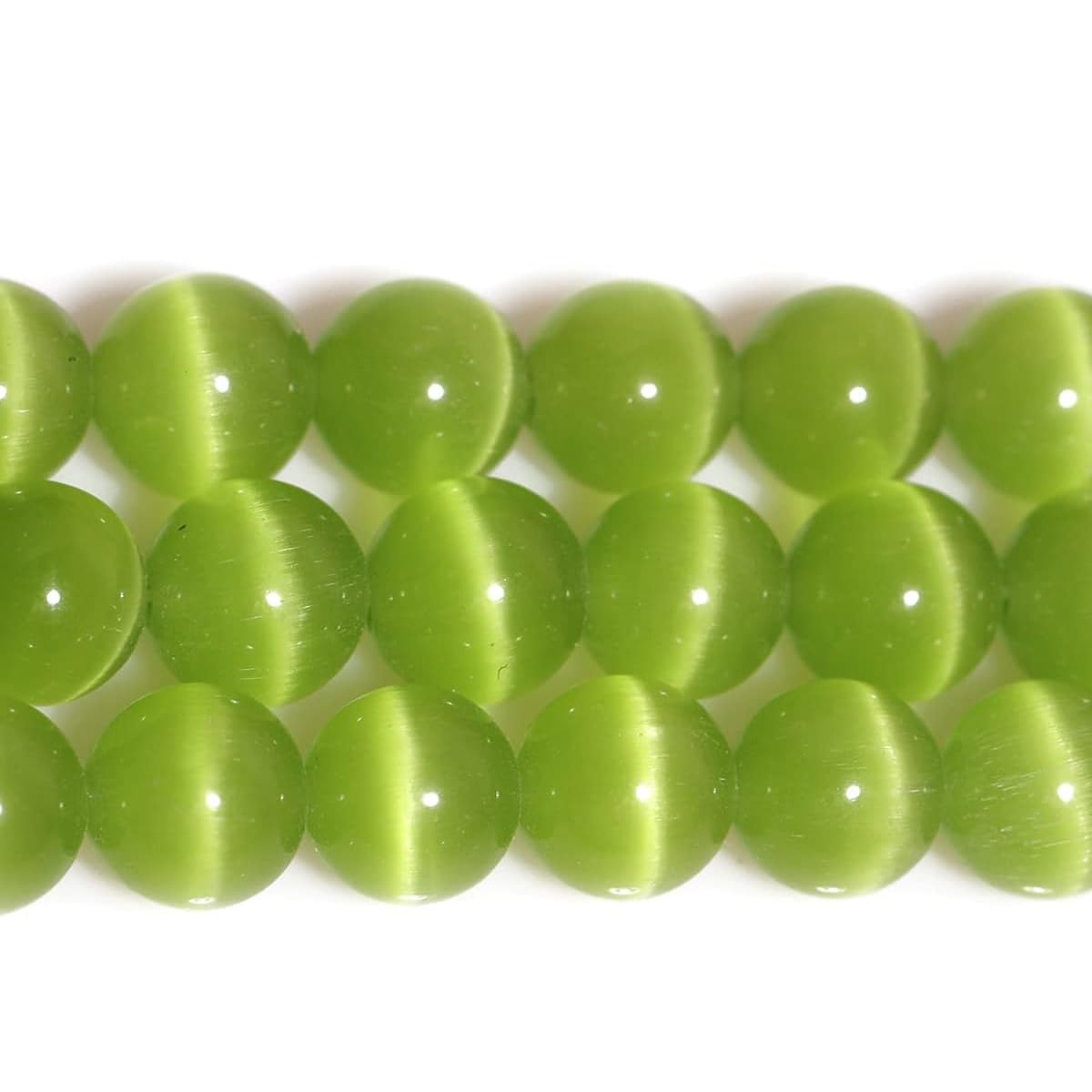 HAAMIIQII 8mm Olive Green Cat Eye Glass Round Crystal Stone Loose Gemstone Beads for Jewelry Making Bracelets Necklaces Earrings Crafts (45-50pcs)