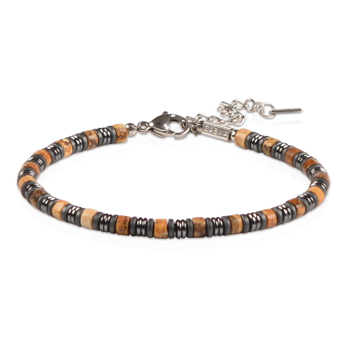 Casvia Picture Stone Beaded Bracelet for Men, Adjustable Hematite Stainless Steel Chain, Durable Mens Jewelry for Daily Wear, Ideal Gift for Father, Boyfriend, Husband