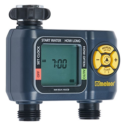 Melnor 65139AMZ AquaTimer Digital Hose Timer, 2-Zone Programmable Watering Timer, Quick Connect Bundle, Black, Yellow