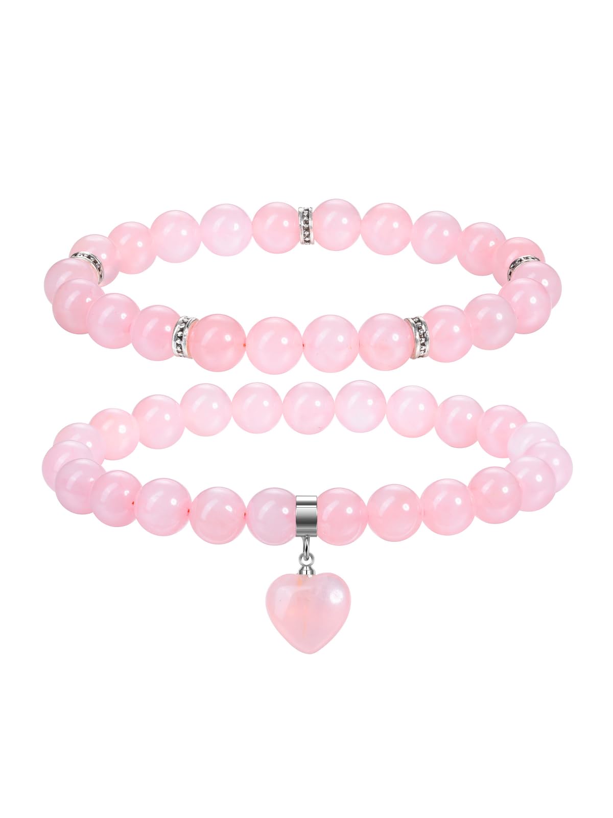 MANIFO 2pcs Rose Quartz Heart Crystal Bracelet for Women Crystal Bracelet Set Gemstone Beads Bracelets Jewellery Gifts for Birthday Valentines Christmas