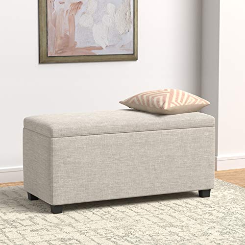Amazon Basics Upholstered Storage Rectangular Ottoman and Entryway Bench, Polyester, Beige, 35.5"W x 16.5"D x 17"H