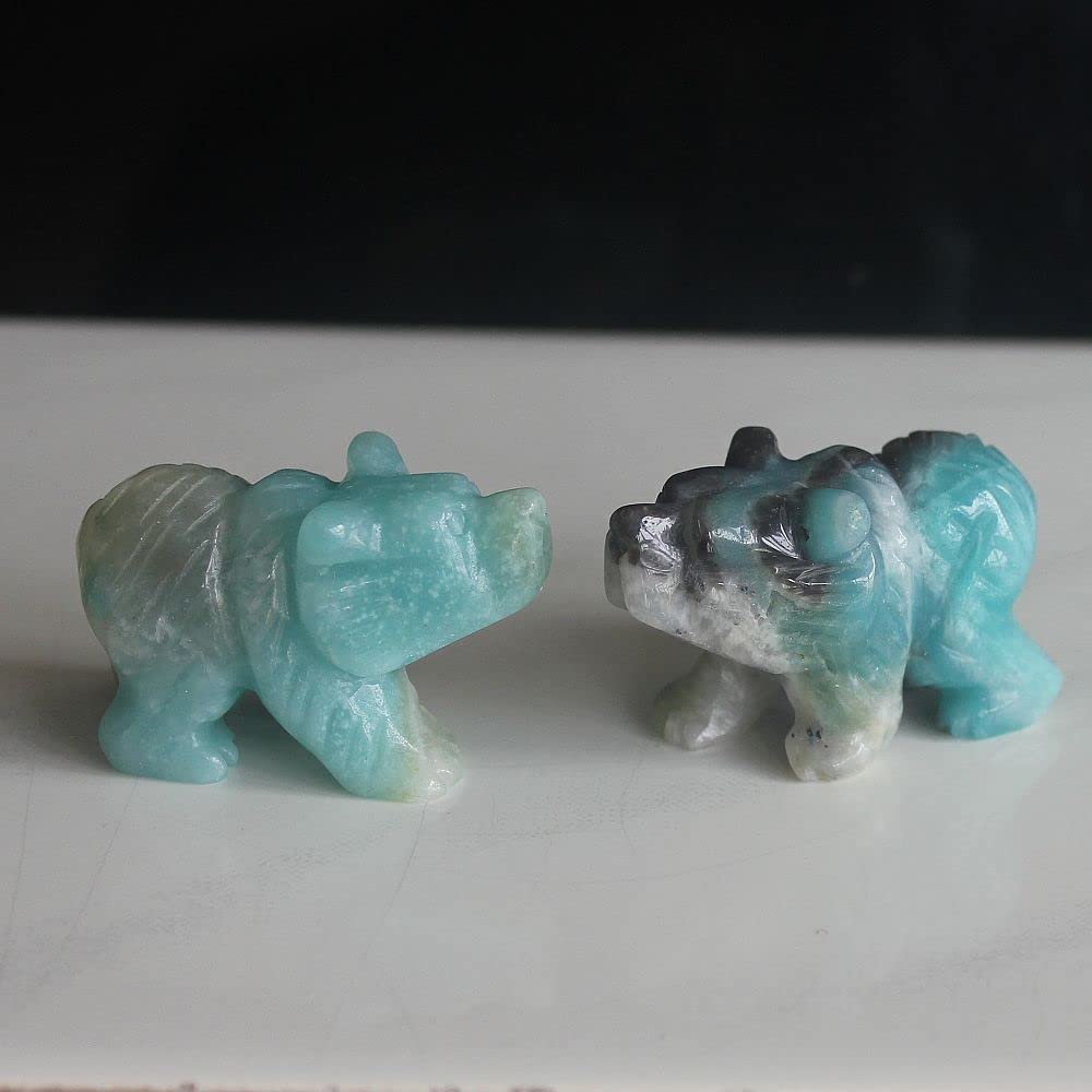 HLbshi Hand Carved Mixed Gemstone Crystal Bear Figurine Animal Carving Statue Home Decor 1.5'' (Amazonite)