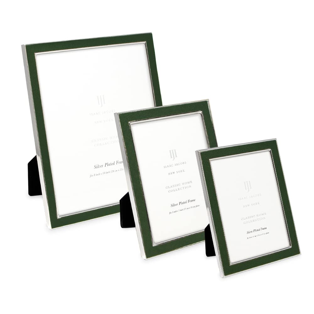 Isaac Jacobs 4x6 Olive Leather with Silver Metal (Vertical & Horizontal) Picture Frame, Suede Border w/Black Fabric Easel, Wall-Mountable, Made For Tabletop, Photo Gallery (4x6, Olive W/Silver)