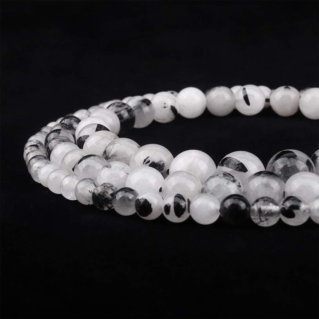 ICAI Beads Tourmaline Quartz (Silver Rutile Quartz) 10mm Natural, Energy Gemstone | Healing Power for Jewelry Making | Loose Beads | 1strand