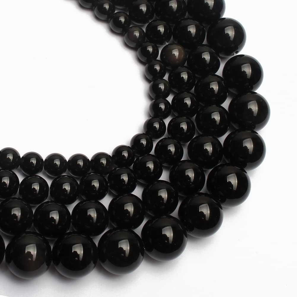 About 60pcs 6mm Natural Stone Beads Black Obsidian Beads Crystal Gemstone for Jewelry Making, DIY Bracelet Necklace