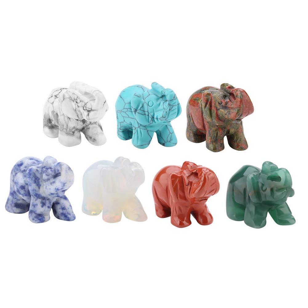 Walfront 1.5inch Elephant Decor, Stone Carved Elephant Sculpture Elephant Crystal Figurine Home Decoration Furnishing Article(Turquoise)