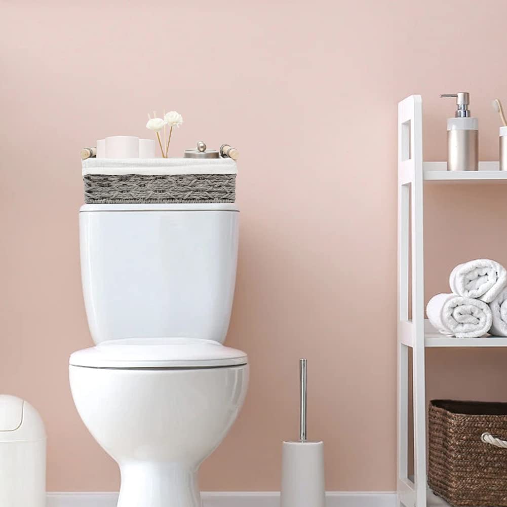 DUOER Storage Basket Wicker Baskets for Organizing Storage Bins for Counter Toilet Paper Storage Basket for Toilet Tank Top (Set of 2,Grey)