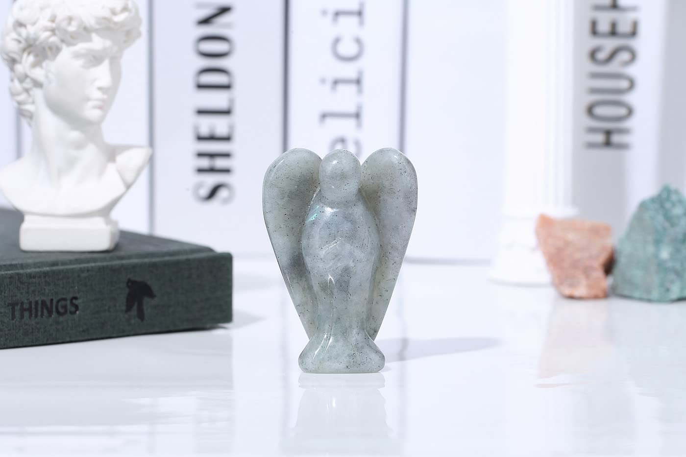 YATOJUZI 2" Crystal Angel Decor Labradorite Healing Polished Gift Stone Sculpture Statue Hand Carved Cute Figurines Gemstone Reiki Home Room Office Desk Decoration Guardian Angels Gifts for Women Men