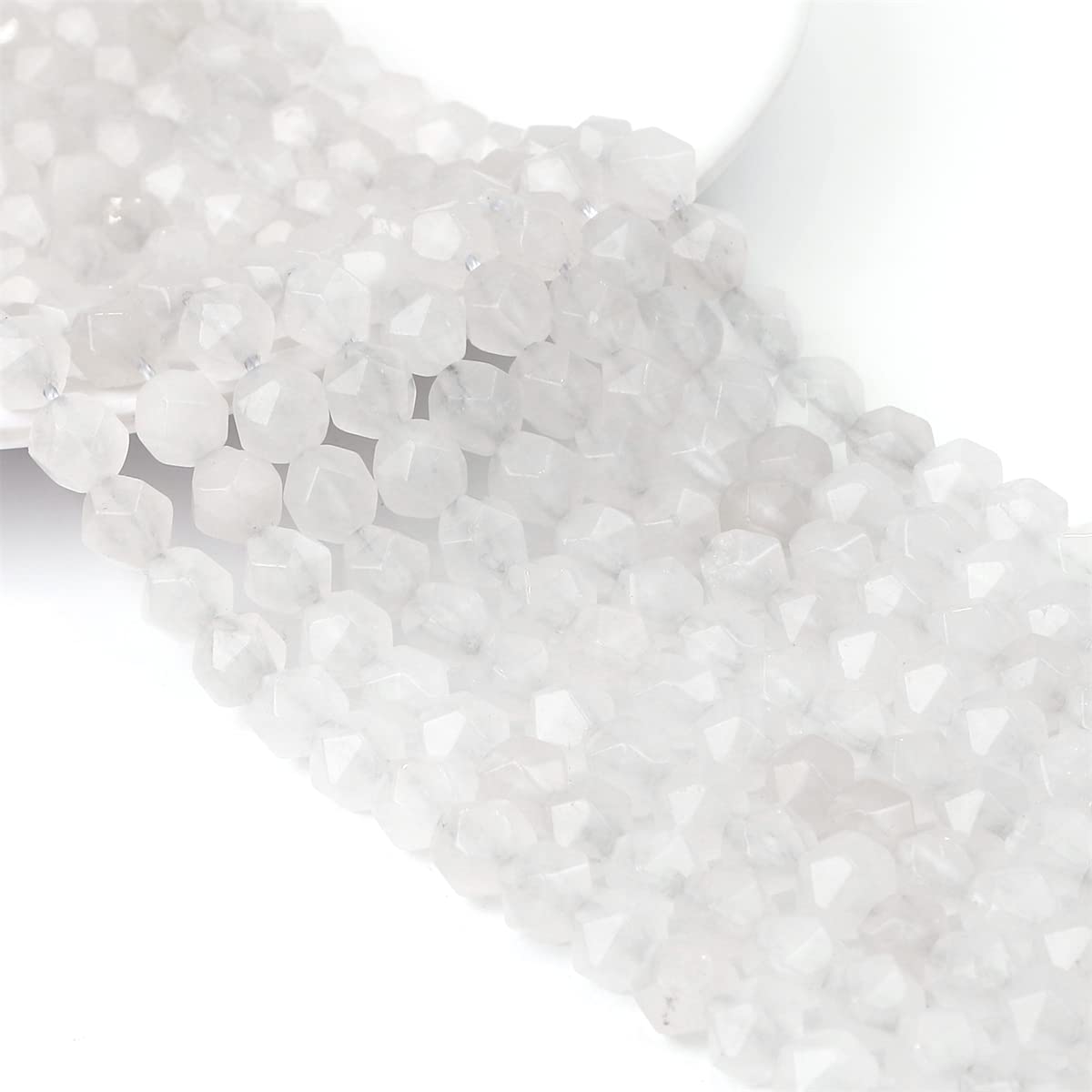 BEADIA Faceted Natural White Agate Stone Round Beads 6mm 36cm/Strand for Jewelry Making