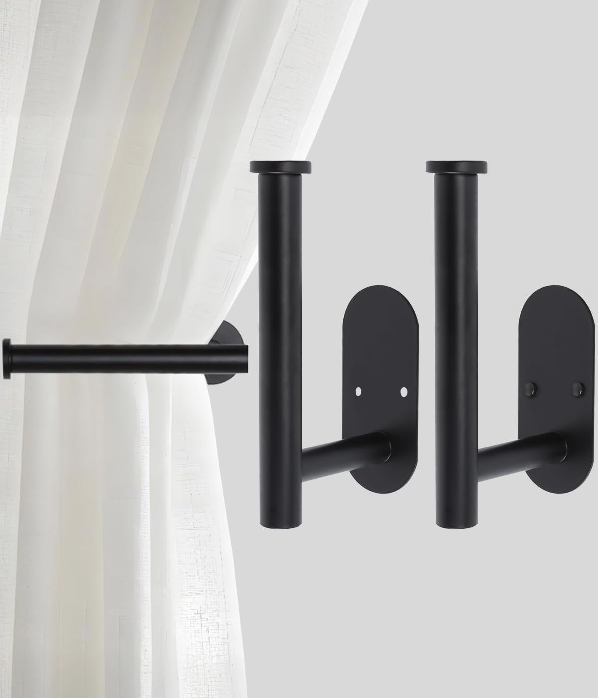 Curtain Tiebacks Hooks Wall Mounted, Curtain Holdbacks Screw-in, Curtain Holders for Drapes, Curtain Pull Backs, Curtain Tie Backs 304 Stainless Steels, 2pcs Black