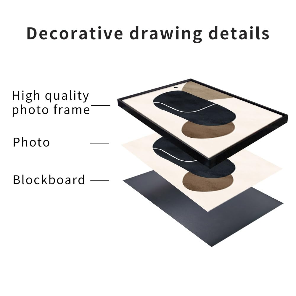 Abstract Framed Canvas Prints,Geometric Wall Art,Black White Brown Decorative,Large 24" X 32"X 3 Panel Modern Wall Decor for Living Room Bedroom Bathroom Hotel Kitchen Bar Office Entryways Wall Décor