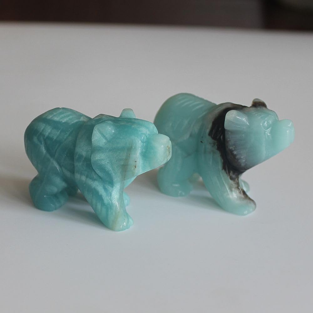 2'' Hand Carved Mixed gemstome Crystal Bear Figurine Animal Carving (Amazonite)