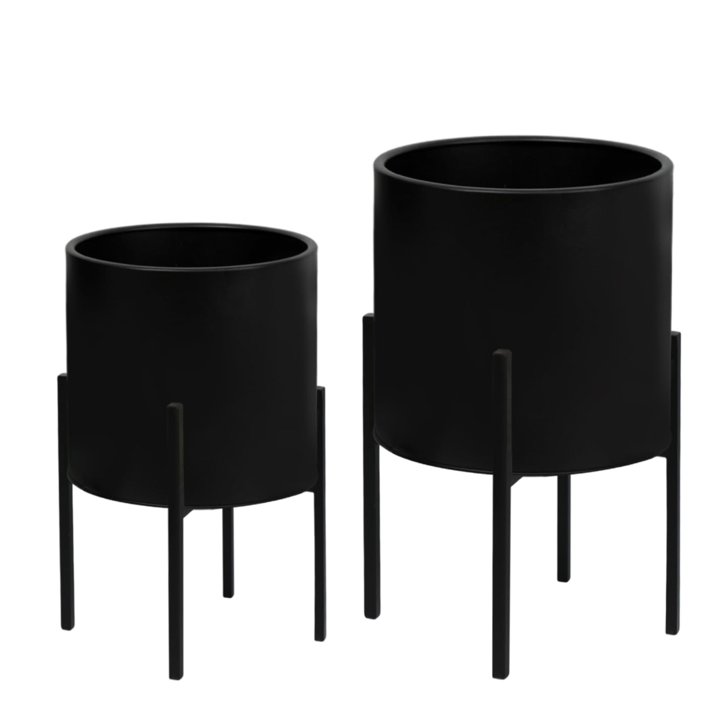 ARNIS Modern Plant Pots, Large Planters with Stand, Set of 2 Decorative Planters, Metal Plant Pots with Drainage Holes for Living Room, Office, Garden or Balcony, 10.5 &12.25 Inch, Black