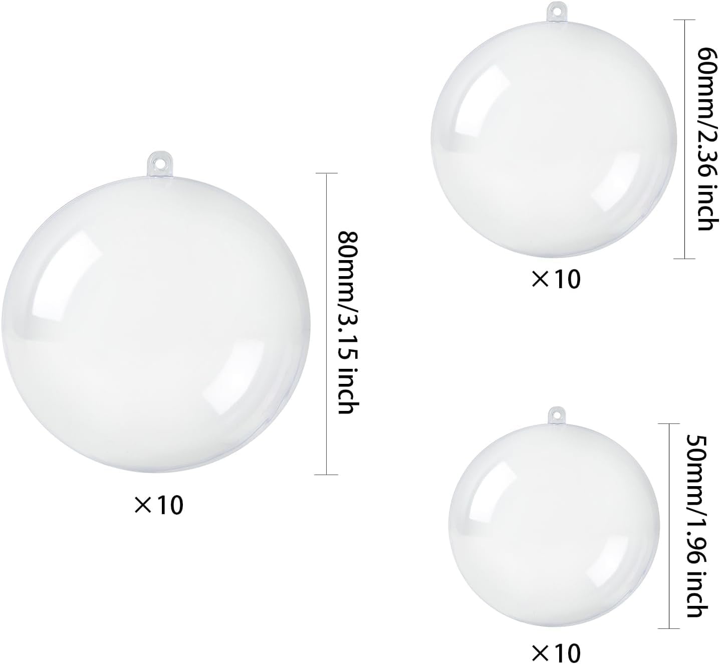 30 PCS Clear Christmas Ornaments Balls, 8cm, 6cm, 5cm Clear Fillable Plastic Ornaments Ball, DIY Christmas Decorations, Hanging Ornaments for Crafts