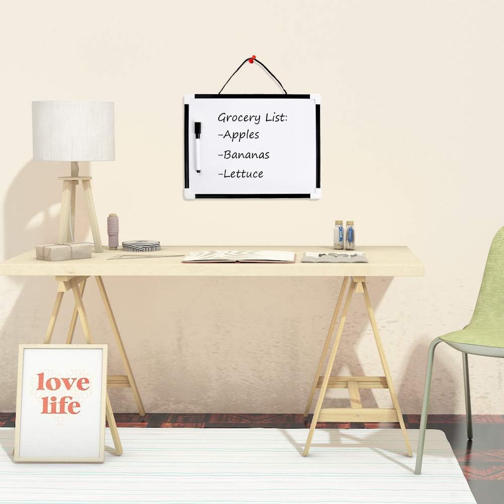 VIZ-PRO Magnetic Dry Erase Board, Small Hanging Board/Writing Whiteboard, Black Plastic Frame,12" x 8"