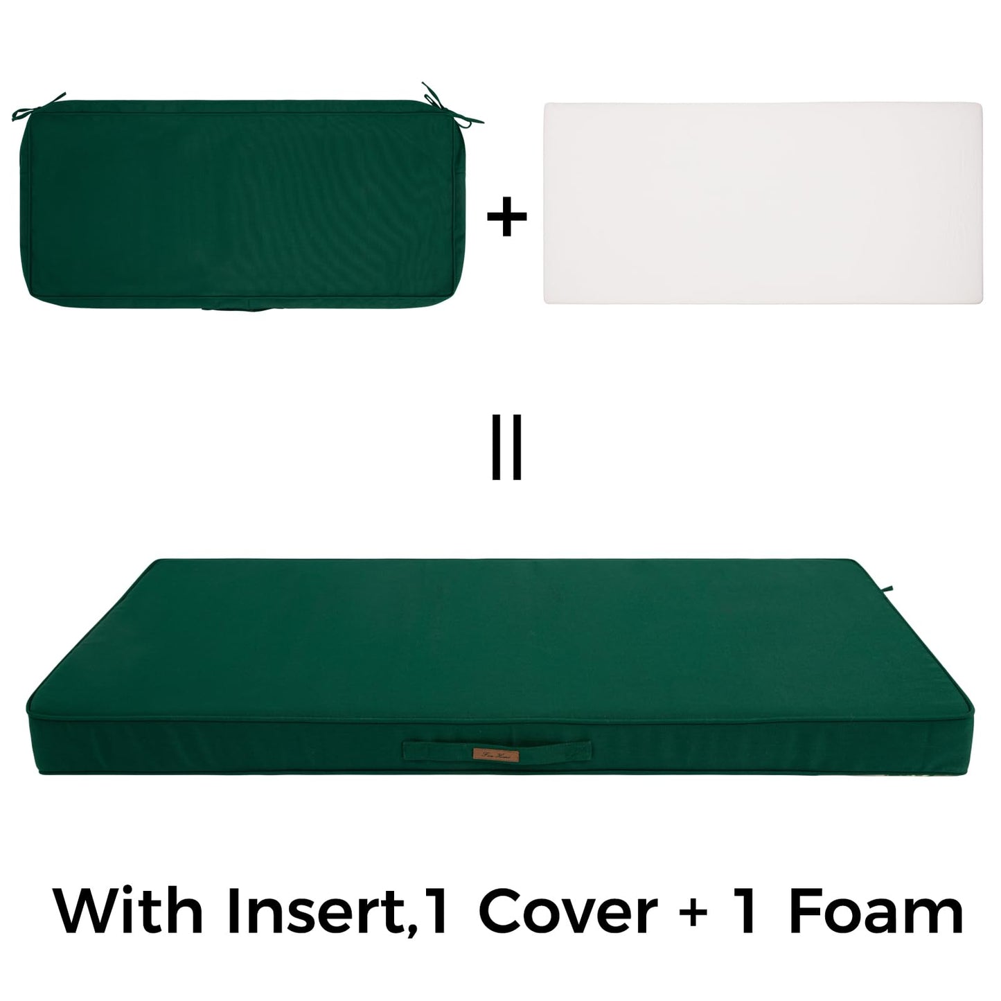 FUNHOME Outdoor Bench Cushion 48 x18 x3 Inch,Waterproof Portable Settee Cushion,Foam Insert with Handle&Ties,Bench Seat Pads for Garden Patio Porch Swing Backyard Furniture(Blackish Green)