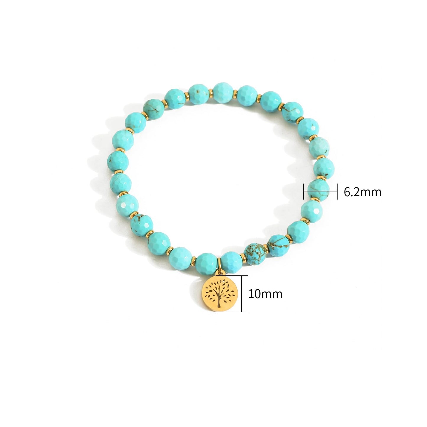 TaYolnFaSo Natural Turquoise Stretch Bracelet Stainless Steel Handmade Tree of Life Charm Turquoise Beaded Jewelry Gift for Women Men