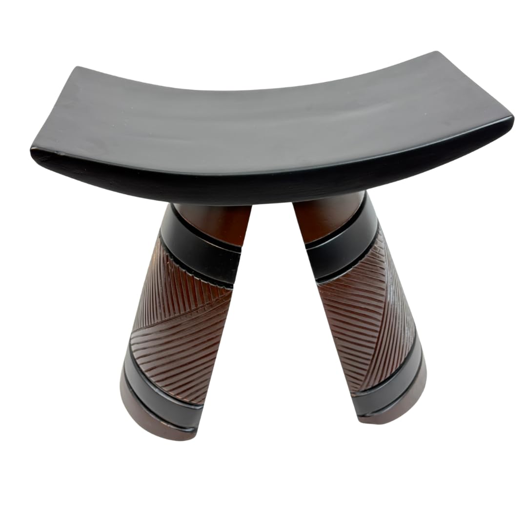 Tekura Striped Accent Stool | Handcrafted Wooden Piece with Modern Striped Design | Artisan-Made Seating or Side Table | Elegant Decor for Living Room, Bedroom or Entryway