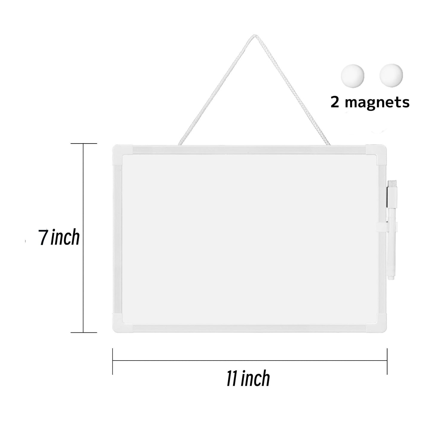 Double Sided Mini Dry Erase Board, 11" x 7" Hanging Whiteboard for Wall, Magnetic Small White Board with Marker (Built-in Eraser) for to-Do Lists, Home School Office