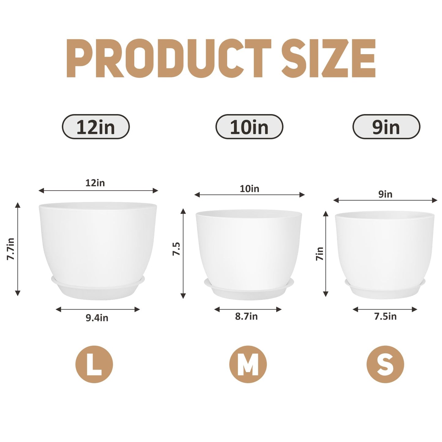 YNNICO Plant Pots 12/10/9 inch Set of 3, Flower Pots with Multi Mesh Drainage Holes, Large Planters for Indoor Outdoor Garden Plants and Flowers. (White)