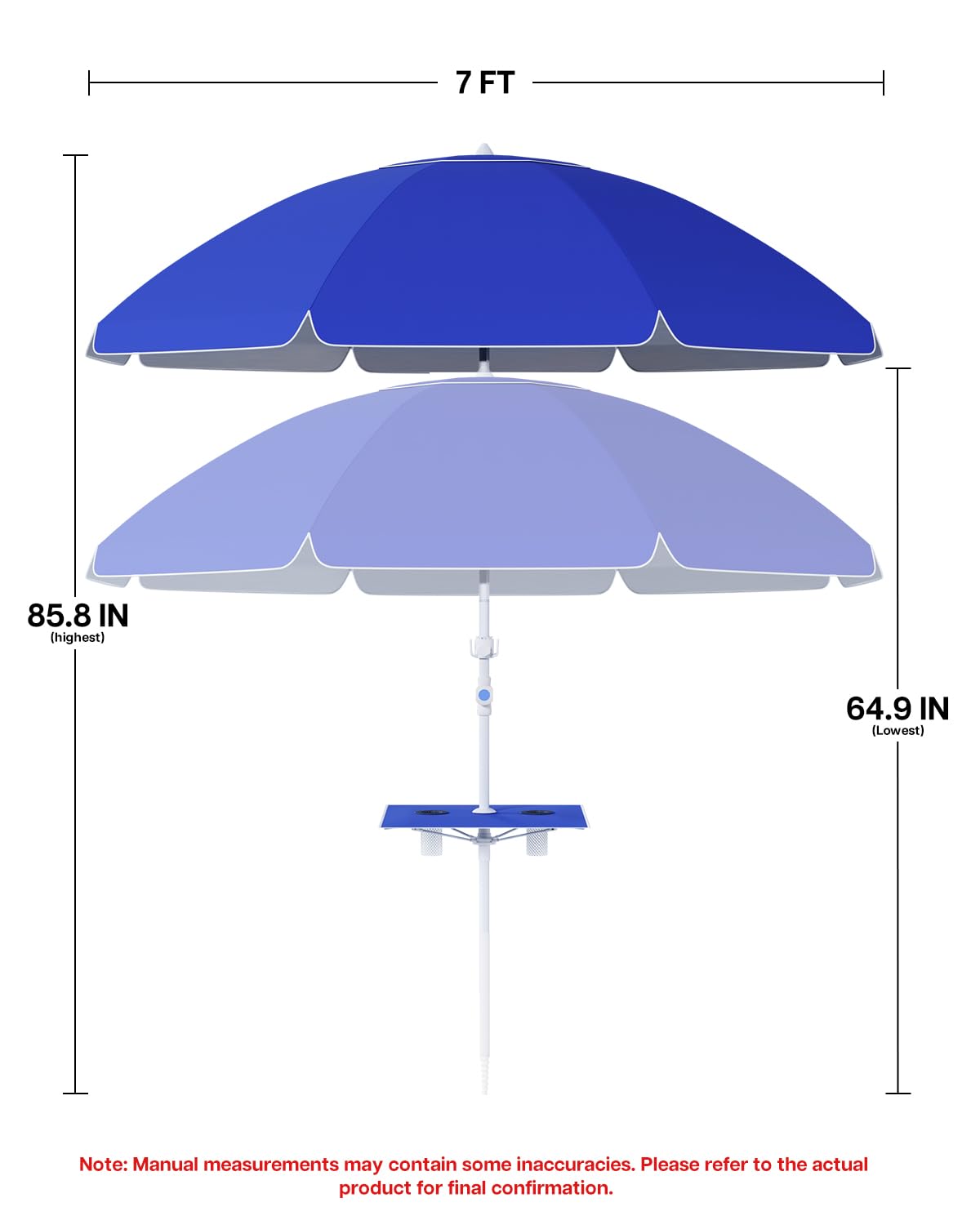 Paramondo 7ft Beach Umbrella with Sand Anchor Air Vent Push Button Tilt and Crank, Portable Sunshade Outdoor Patio Umbrella with 8 Sturdy Ribs for Garden, Deck, Backyard, Pool and Beach