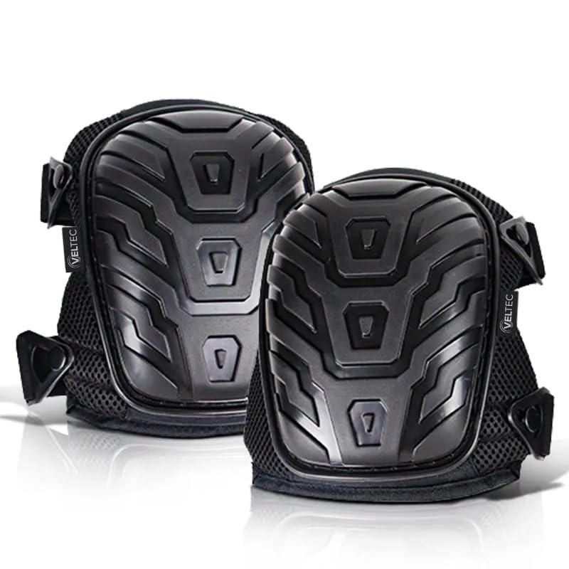 Veltec Premium Knee Pads for Work with Soft Foam and Gel Cushion - Heavy Duty Pads & Adjustable Non-Slip Straps - Pro Protection & Comfortable for Construction, Gardening, Flooring, Roofing and More