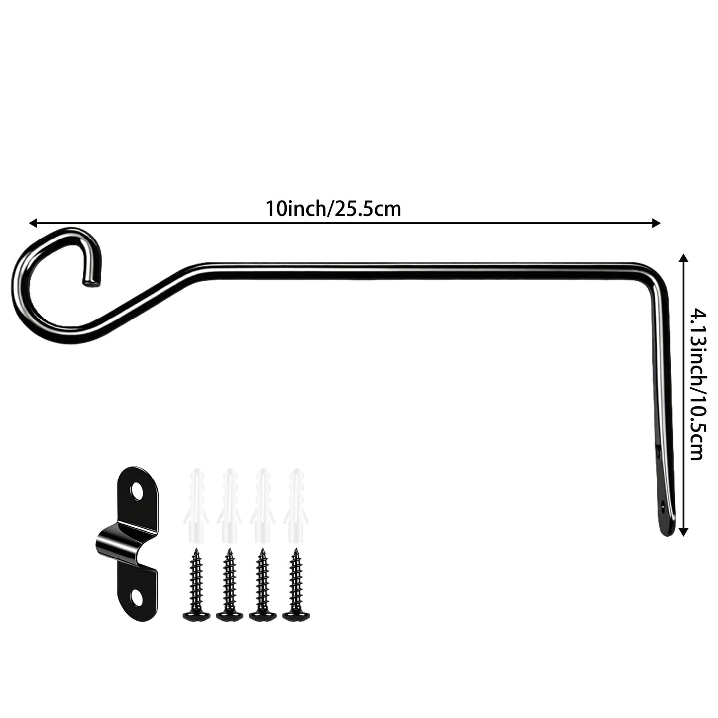Uiyicil 2 Pack Plant Hanger Wall Hook, Heavy Duty Metal Plant Hangers Outdoor Holds Up to 40 lb, Hooks for Hanging for Hanging Plants Indoor Outdoor Patio Garden （9.4IN Black）
