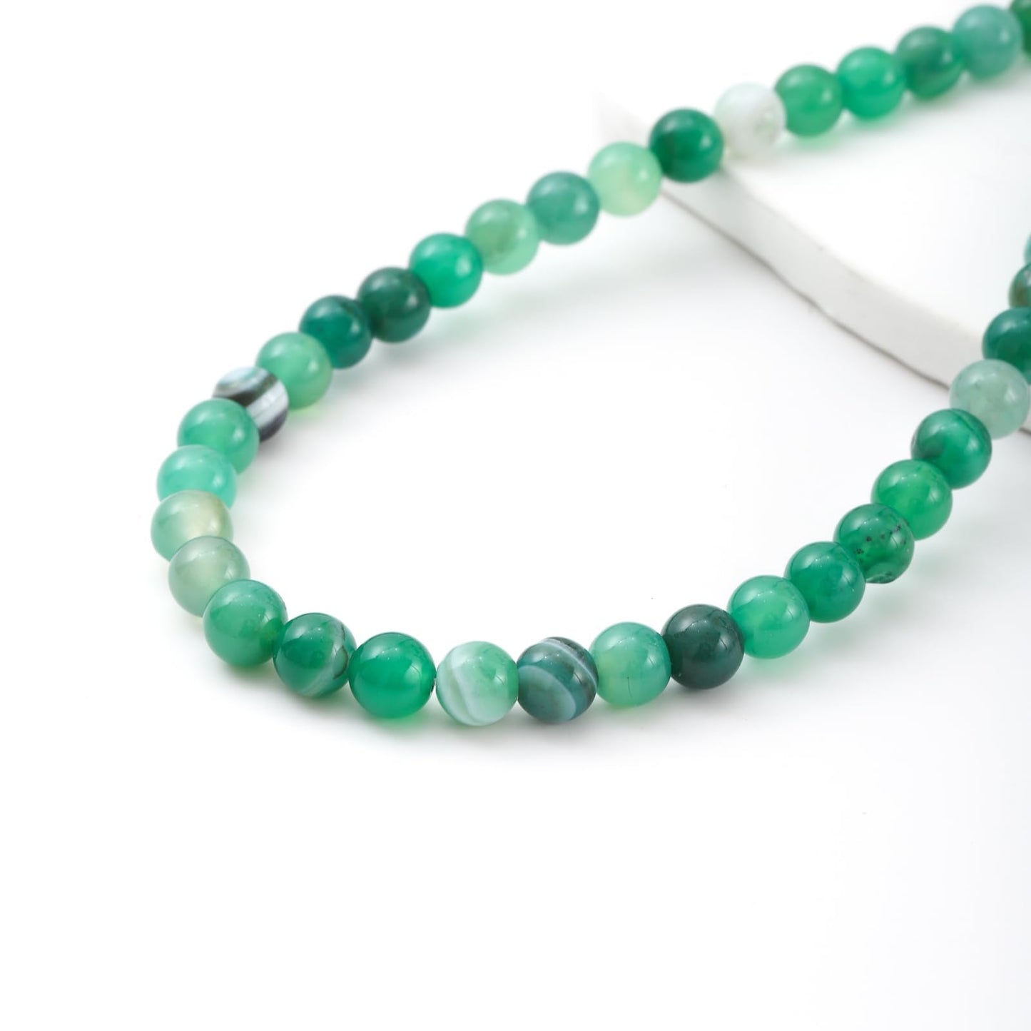 8mm 45pcs DIY Natural Green Striped Agate Stone Beads Round Healing Crystal Gemstone Loose Beads for Jewelry Making Handmade Bracelet Necklace