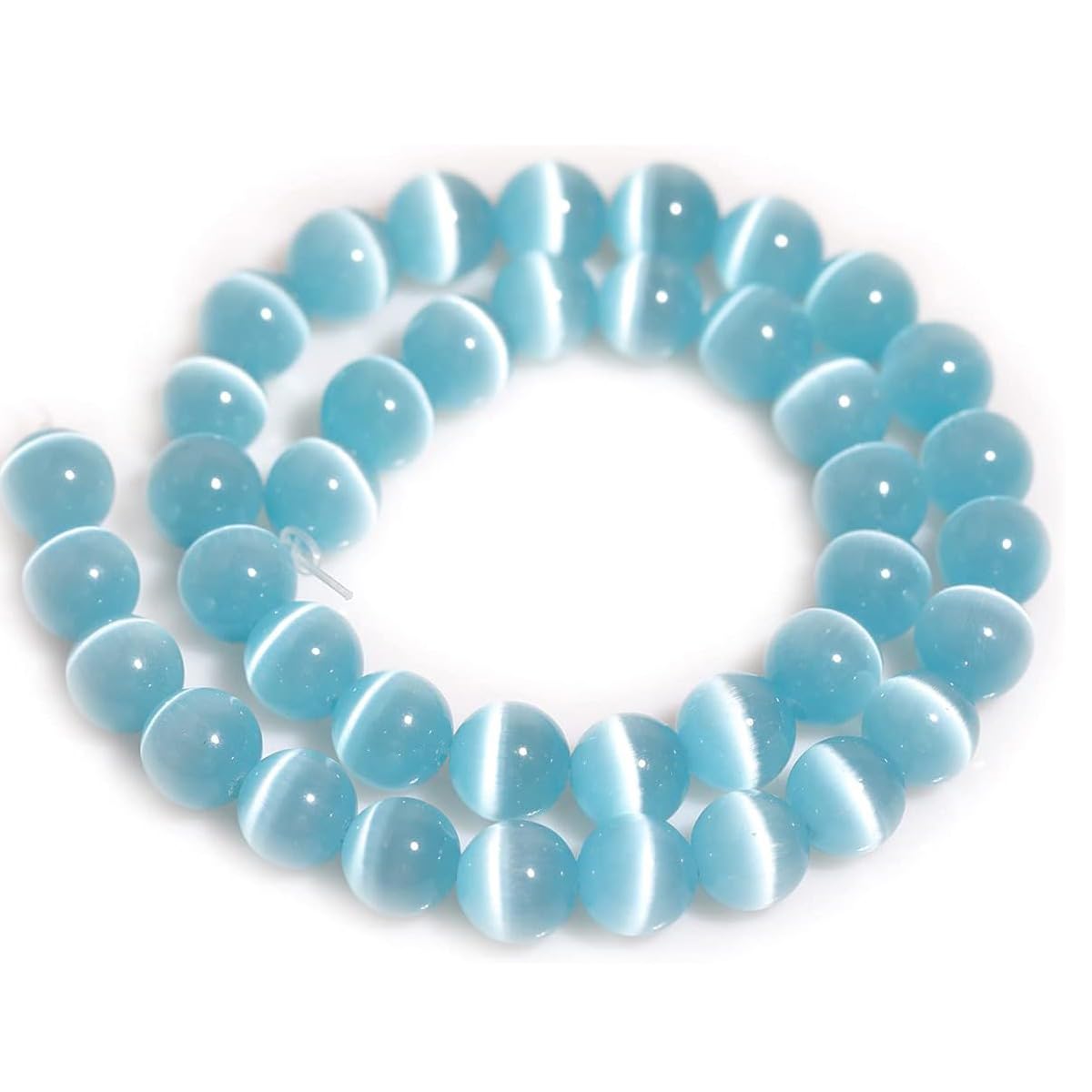 HAAMIIQII 8mm Light Blue Cat Eye Glass Round Crystal Stone Loose Gemstone Beads for Jewelry Making Bracelets Necklaces Earrings Crafts (45-50pcs)