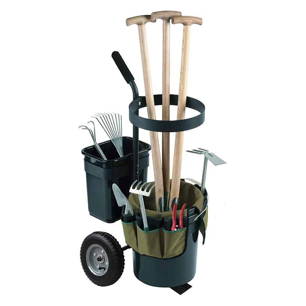 Yeeoy Rolling Garden Cart, Heavy Duty Lawn Yard Tool Cart, Mobile Gardening Cart Outdoor Beach Trolley Bucket Cart with 5 Gallon Bucket Oxford Bag for Tool Organizer