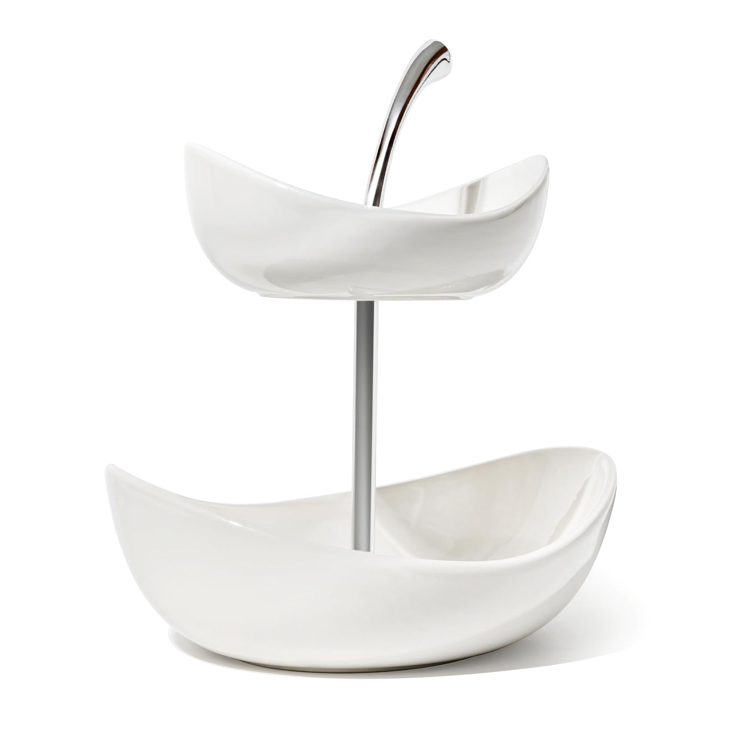 SEVEN SPARTA Double Layer Cherry-Shaped Ceramic Fruit Bowl, 2-Tier Countertop Fruit Basket for Kitchen, Modern Decorative Serving Platter for Fruits, Snacks, Candies (White)