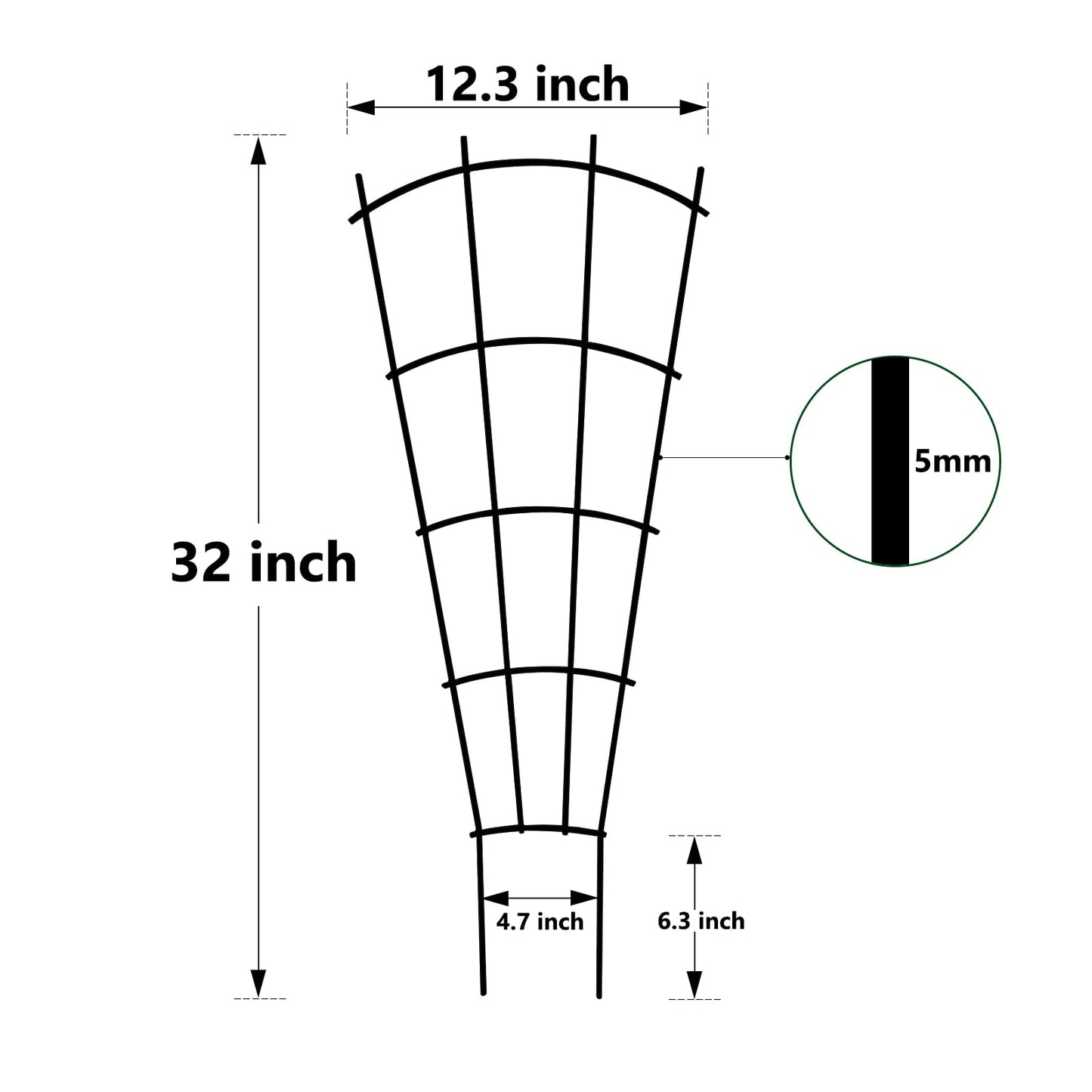 Thealyn 4 Pack 32" Metal Plant Trellis for Pots & Garden Beds, Rustproof Support for Indoor Outdoor Climbing Plants, Vines, Flowers, Fan Shaped, Black
