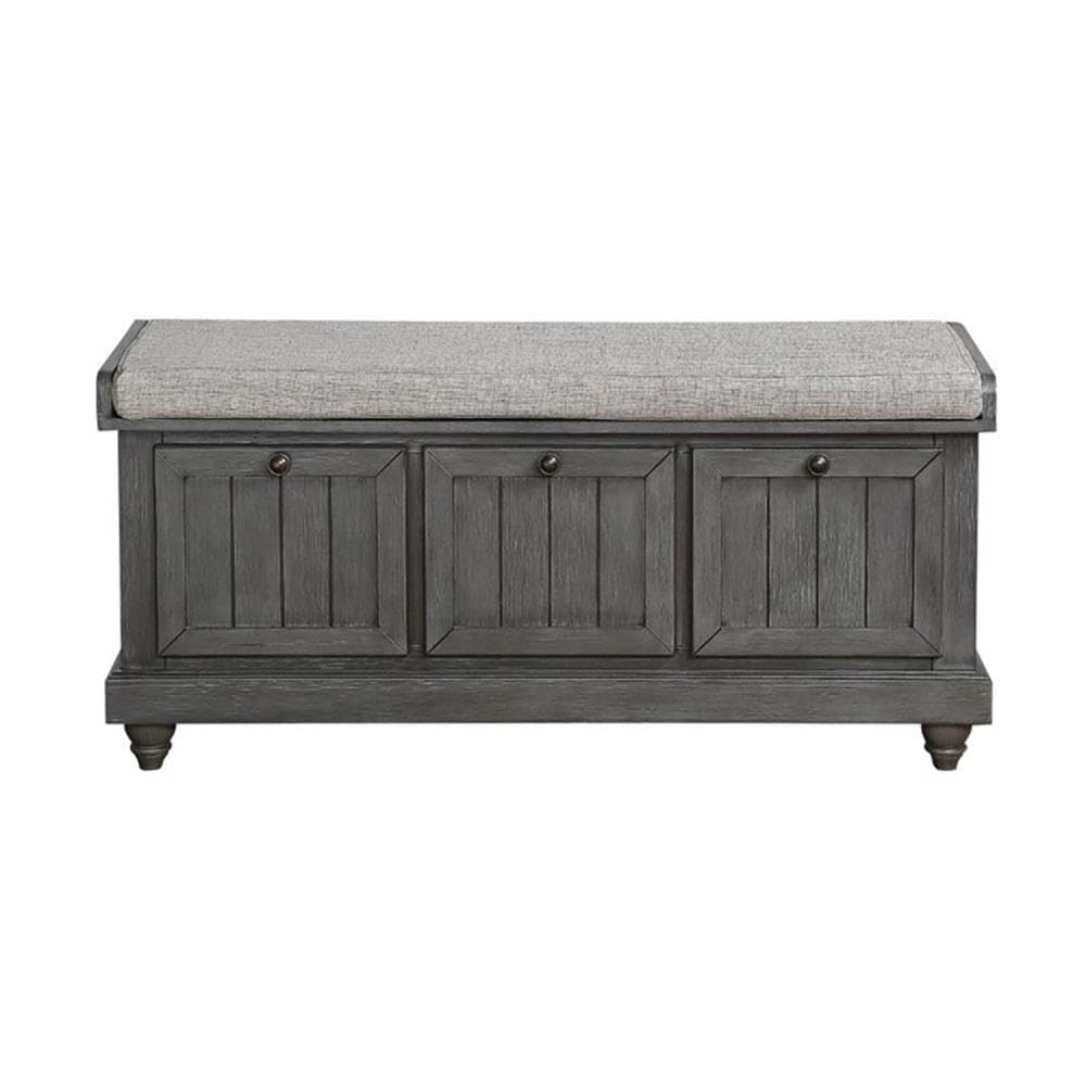 Pousutong Lexicon Woodwell Wood Storage Bench in Dark Gray