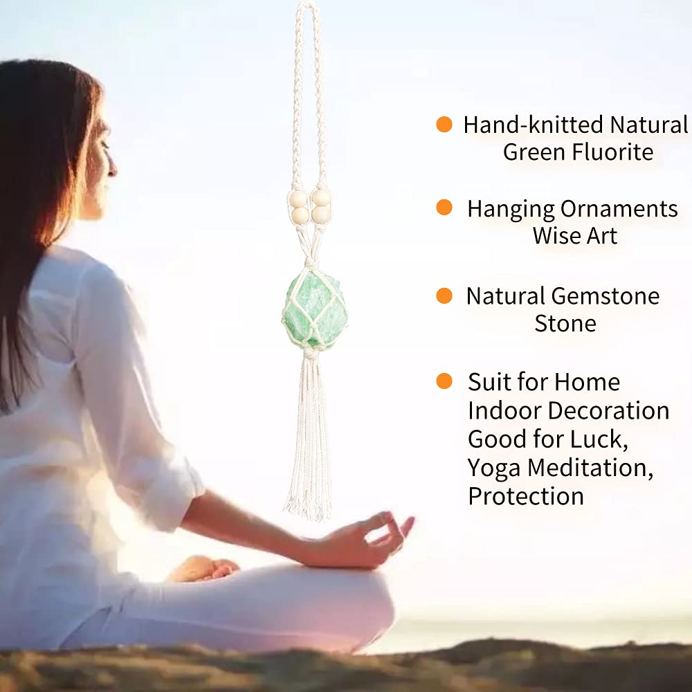 VNVETYTO Natural Green Fluorite Meditation Healing Crystals Feng Shui Hanging Ornament for Car, Window, Home Decor
