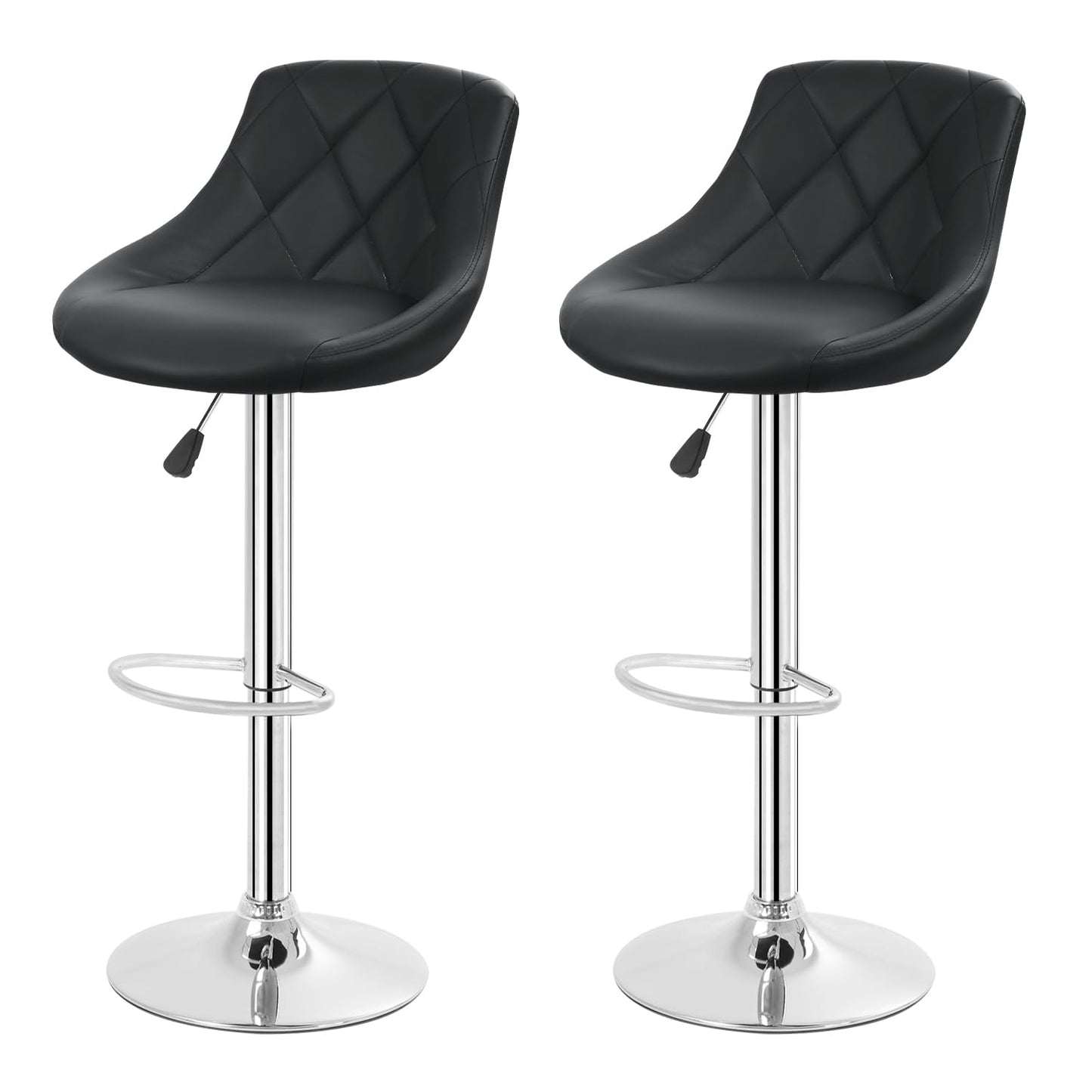 FDW Bar Stools Set of 2 Bar Stools Swivel Stool Height Adjustable Bar Chairs with Back PU Leather Swivel Bar Stool Kitchen Counter Stools Dining Chairs (Black)