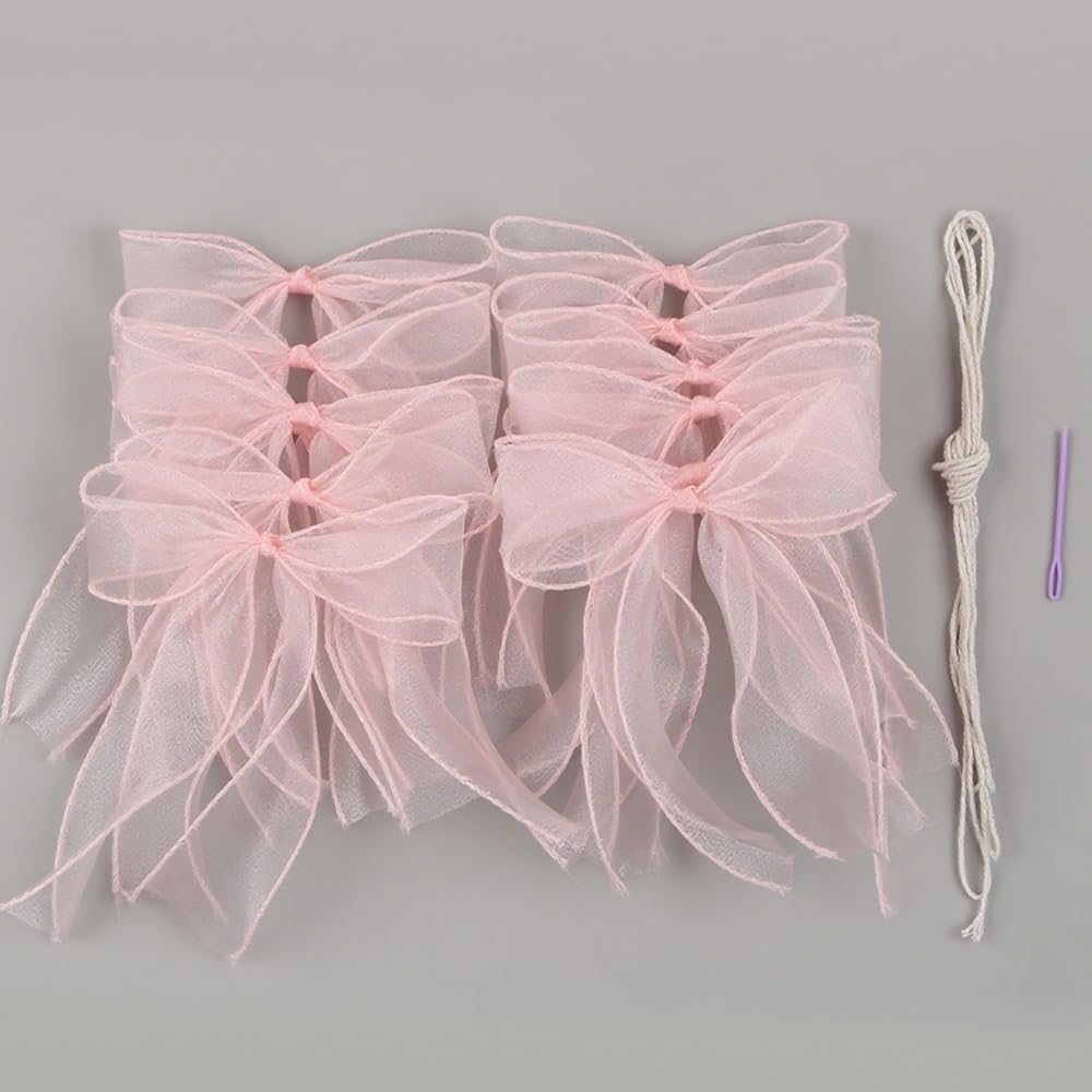 1 String of 12pcs Tulle Bow Garland Pink Bowknot Banner Garlands for Decoration Ribbon Garland Party Banner for Birthday,Wedding,Engagement,Anniversary,Bridal Shower, Bachelorette Party Pink Bow Decor