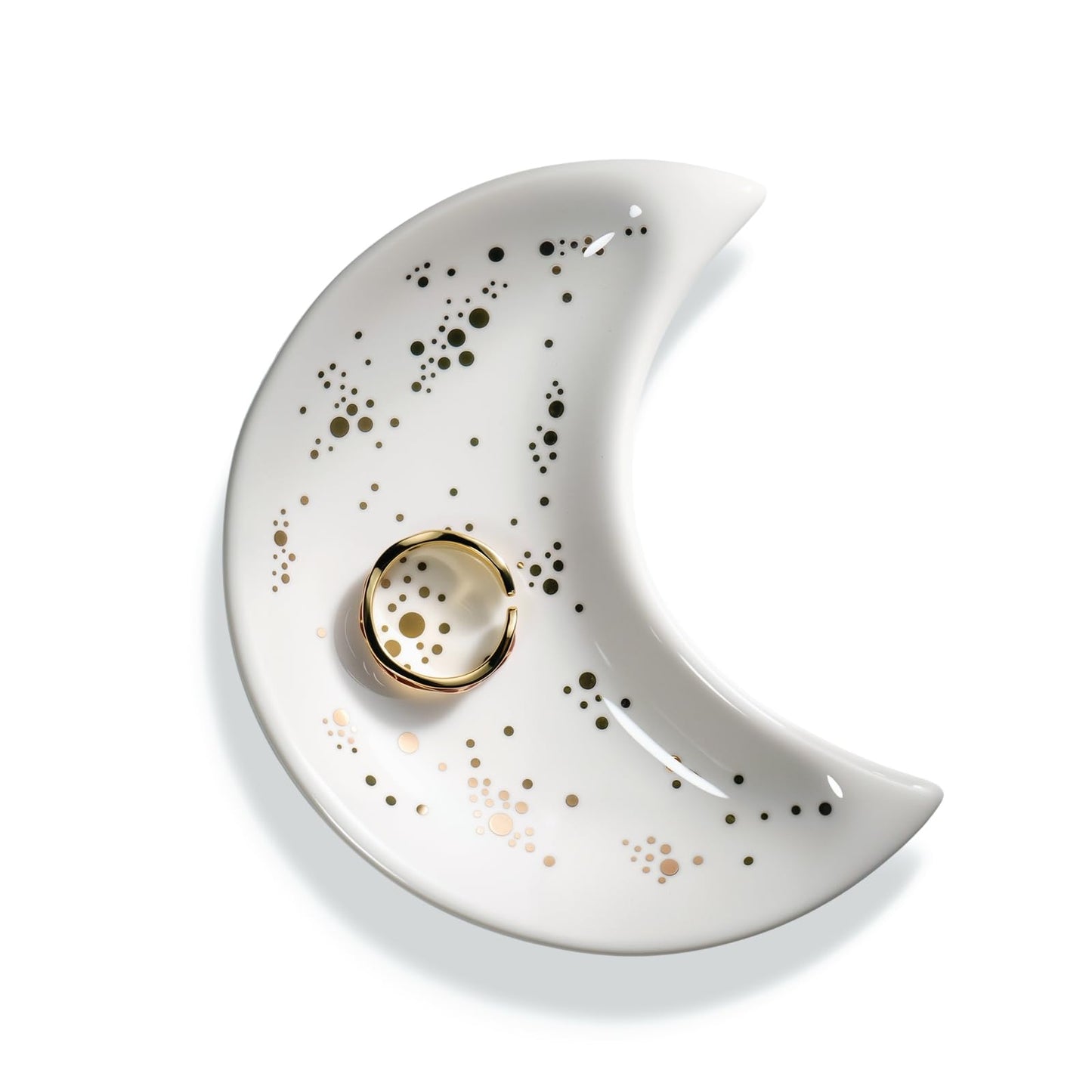 Yanluxr White Moon Jewelry Dish, Decorative Ceramic Trinket Tray for Rings Earrings Necklaces, Birthday Christmas Gift for Women