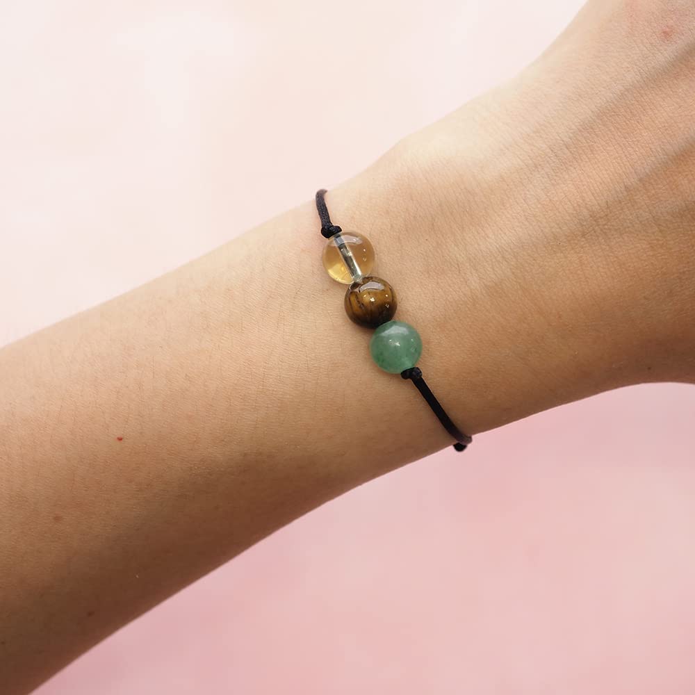 BOHO GARDEN Healing Crystal Bracelet for Good Fortune - 3 Real Natural Gem Stones - Adjustable, Beaded Bracelets for Men, Women, Teens - 8mm Bead