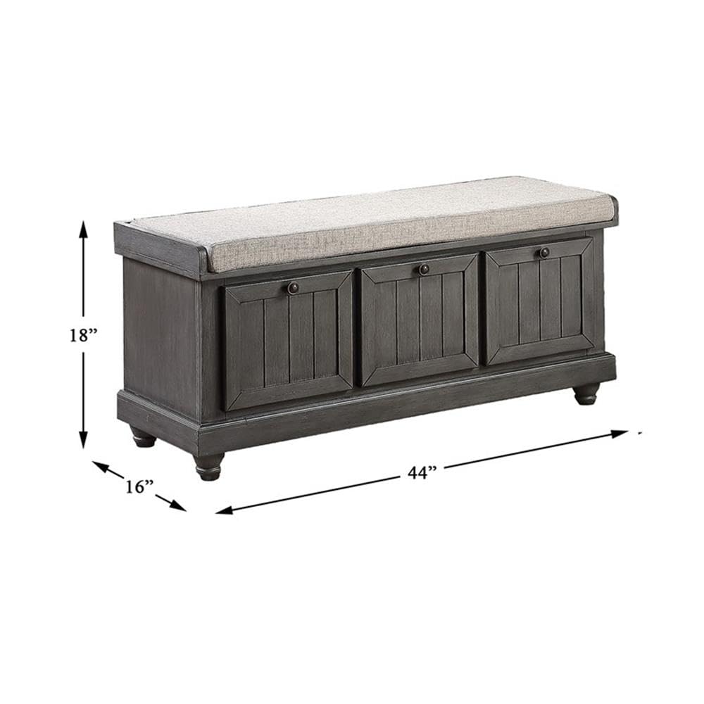 Pousutong Lexicon Woodwell Wood Storage Bench in Dark Gray