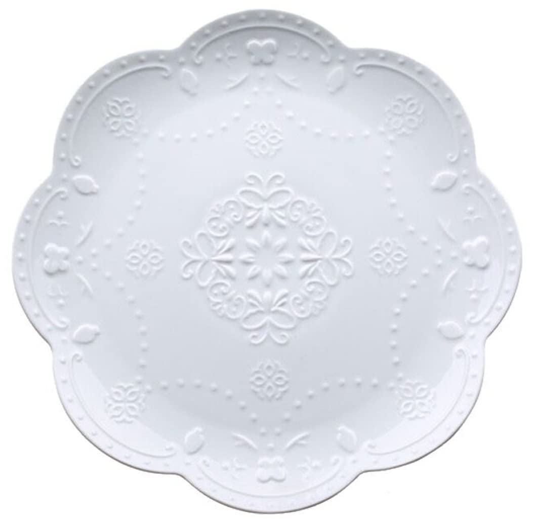YBK Tech Elegant Round Embossed Lace Plate, Ceramic Serving Plate for Breakfast Afternoon Tea (White, 6-inch)