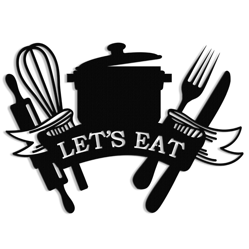 XORT Kitchen Metal Sign, Metal Kitchen Wall Art, Let's Eat Sign for Home Kitchen Dining Living Room Hanging Plaque Decoration. (Black - 14 x 10 inch)