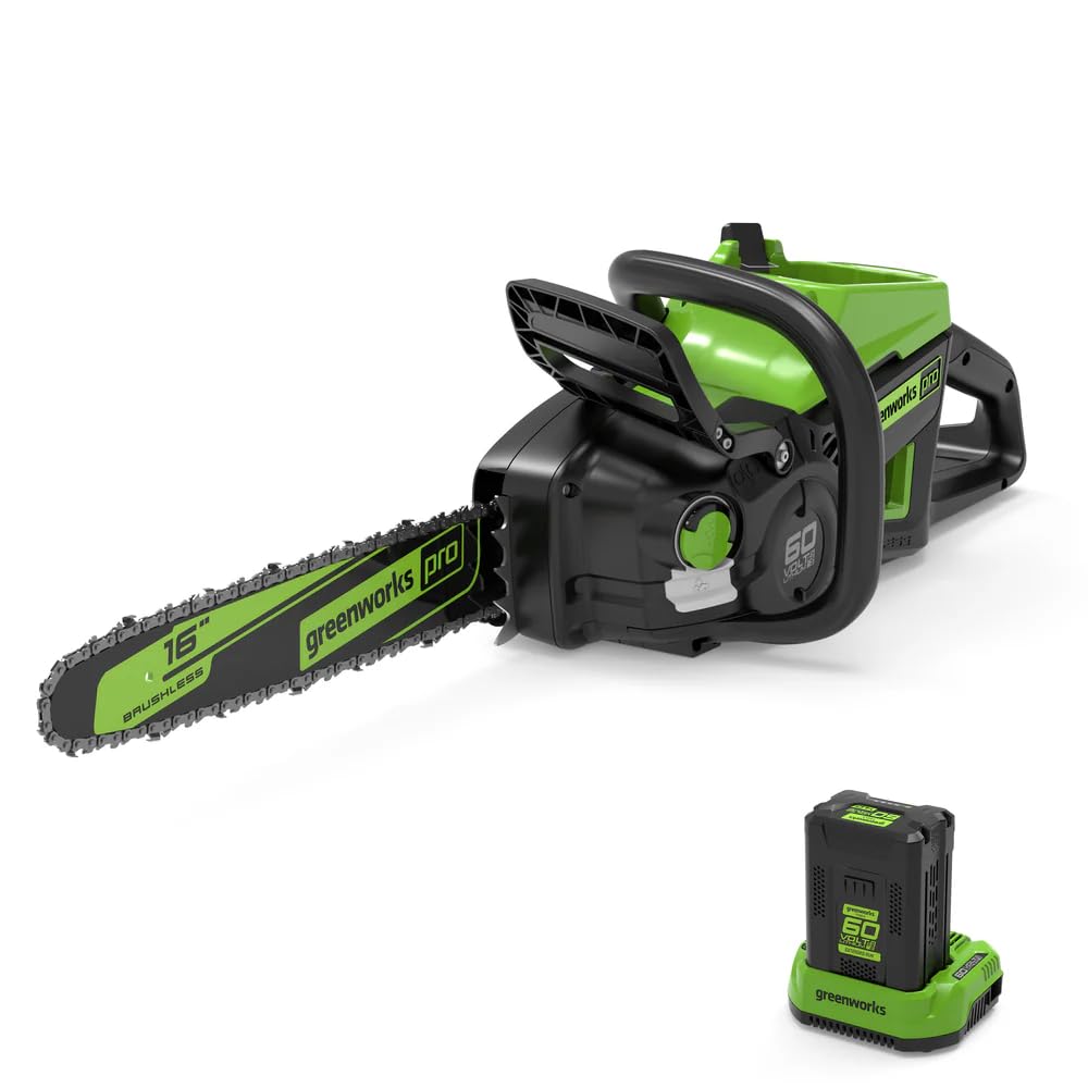 Greenworks 60V 18" Brushless Cordless Chainsaw, 4.0Ah Battery and Charger Included