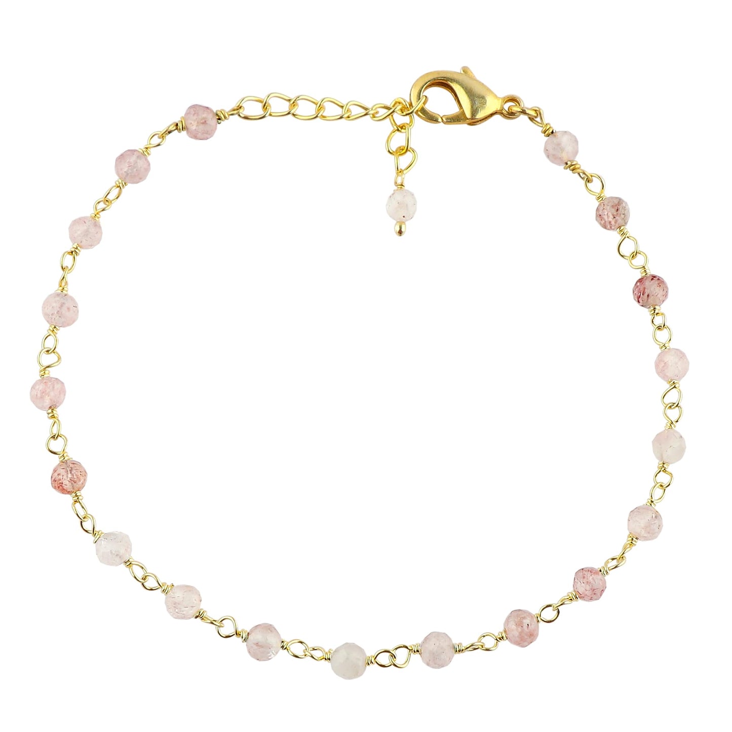 CRYSTALINES Natural Strawberry Quartz Gemstone Cluster Bracelet, Handmade Boho Jewelry for Women, 14K Gold Plated Rosary Chain Beads, Healing Crystals & Stones, Birthday Christmas Gift 8"